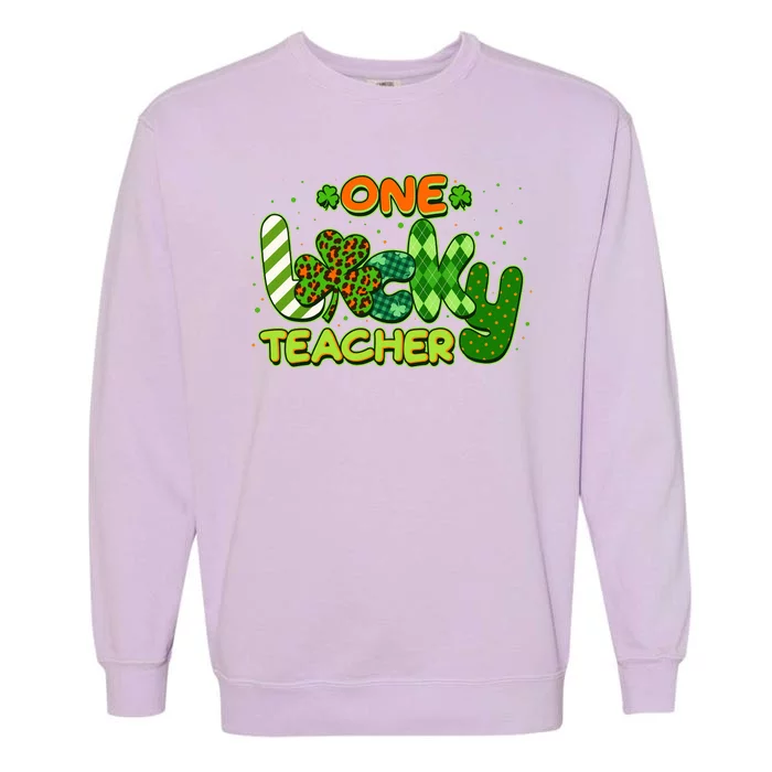 Funny Cute St Patrick's Day One Lucky Teacher Garment-Dyed Sweatshirt