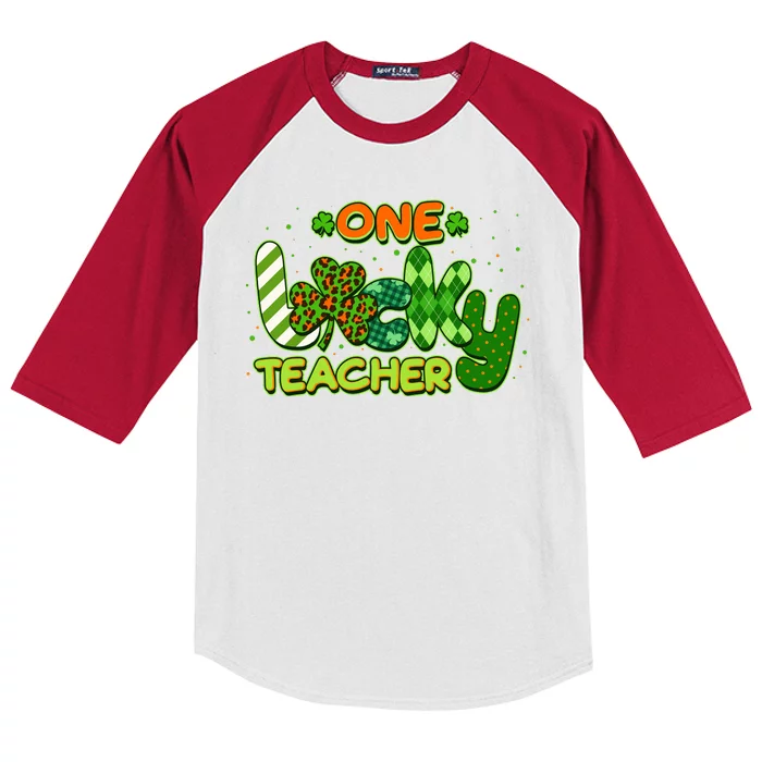 Funny Cute St Patrick's Day One Lucky Teacher Kids Colorblock Raglan Jersey