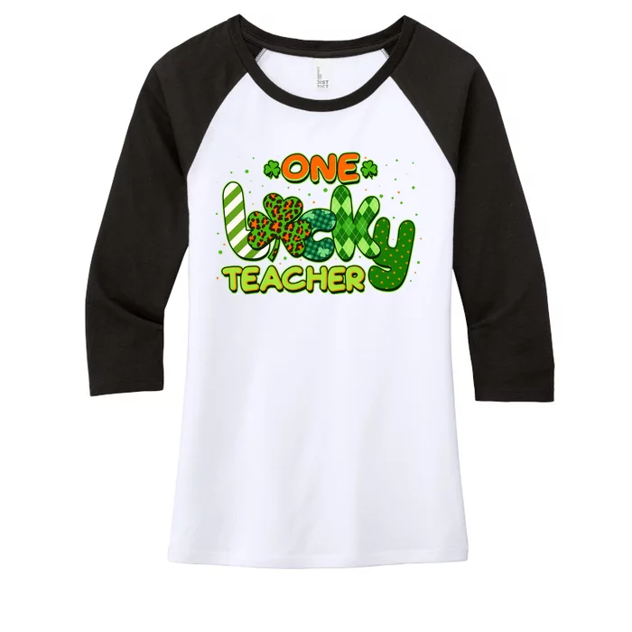 Funny Cute St Patrick's Day One Lucky Teacher Women's Tri-Blend 3/4-Sleeve Raglan Shirt