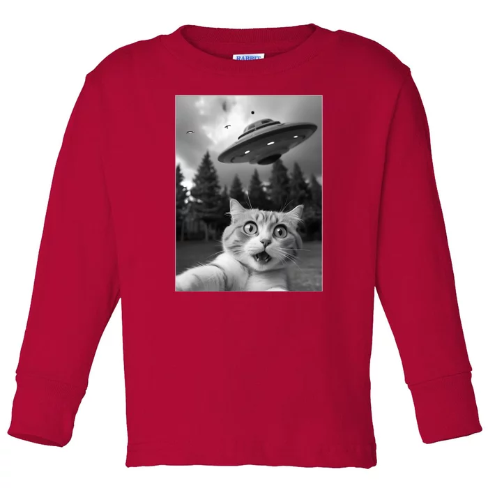 Funny Cat Selfie With A Ufo Toddler Long Sleeve Shirt