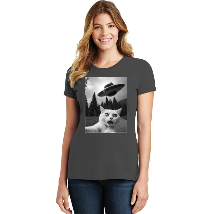 Funny Cat Selfie With A Ufo Women's T-Shirt