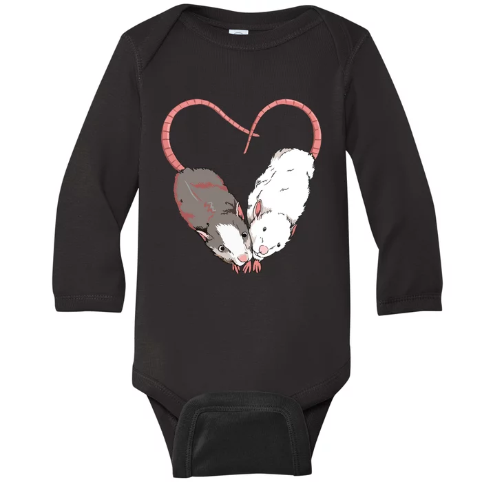 Funny Cute Small Rodent Pet Happy Heart Love Rat Lovers Baby Long Sleeve Bodysuit