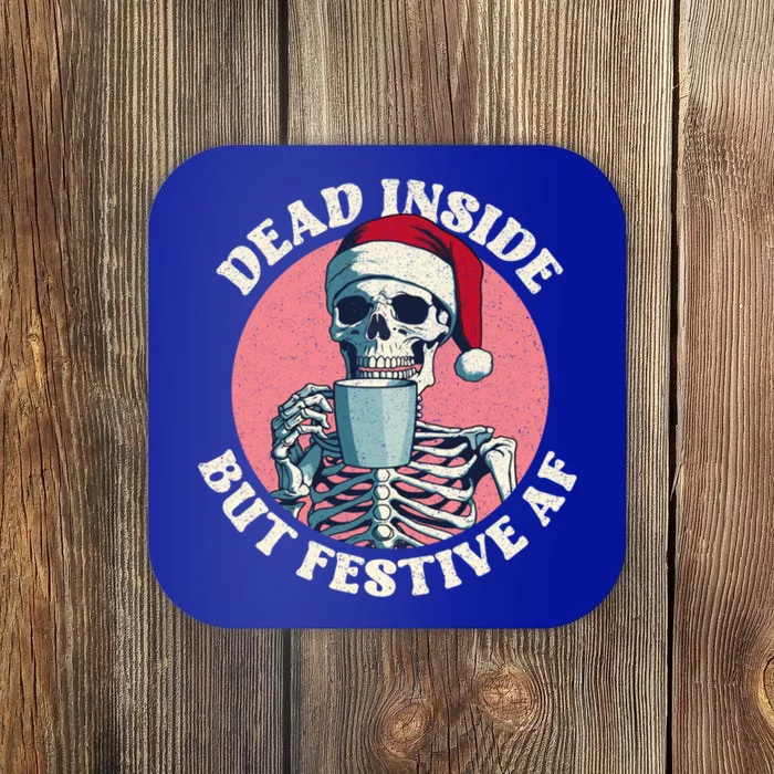 Funny Christmas Skeleton Coffee Dead Inside But Festive Af Gift Coaster