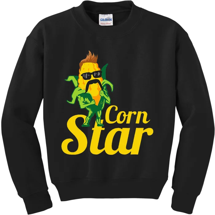 Funny Corn Star Sunglasses Mustache Maize Kids Sweatshirt