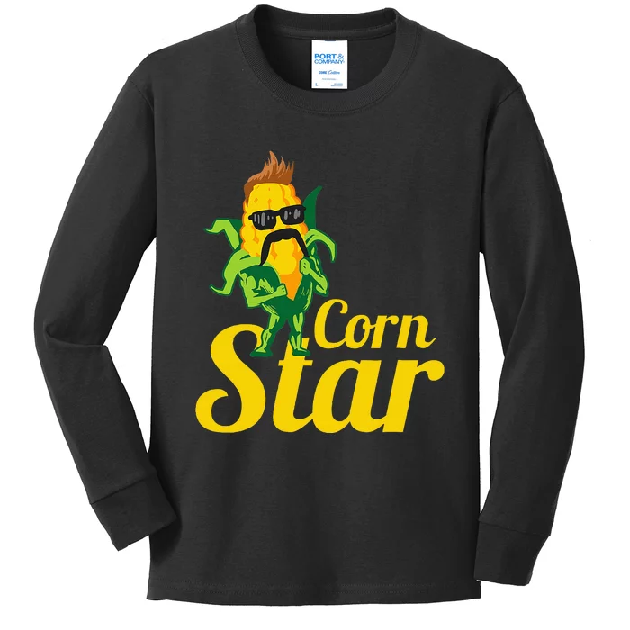 Funny Corn Star Sunglasses Mustache Maize Kids Long Sleeve Shirt