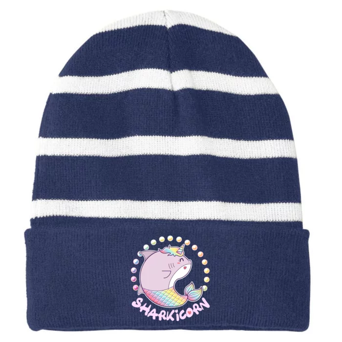 Funny Cute Sharkicorn Shark Unicorn Striped Beanie with Solid Band