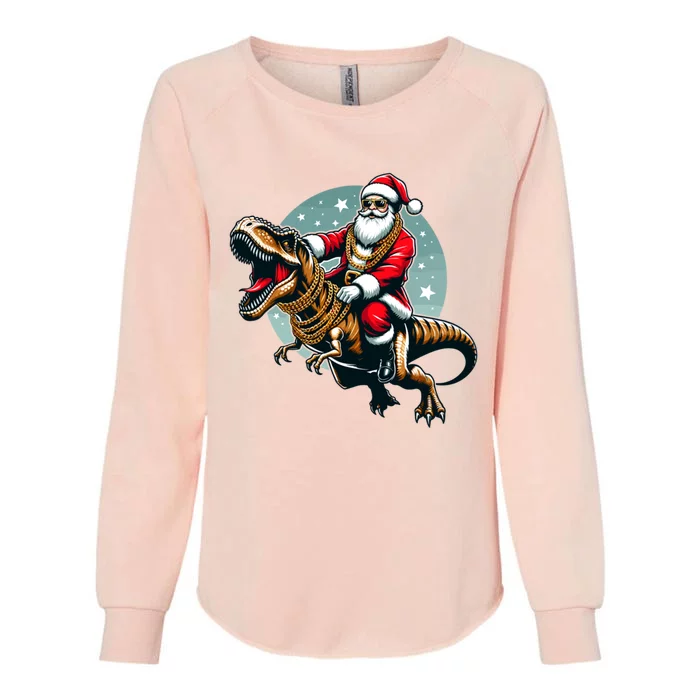 Funny Cartoon Santa Trex Dinosaur Christmas Gift Womens California Wash Sweatshirt