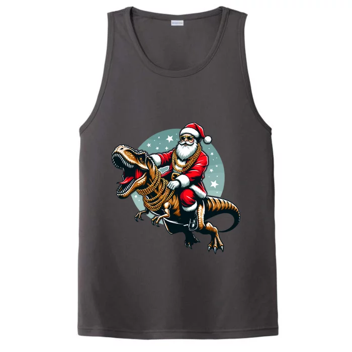 Funny Cartoon Santa Trex Dinosaur Christmas Gift Performance Tank