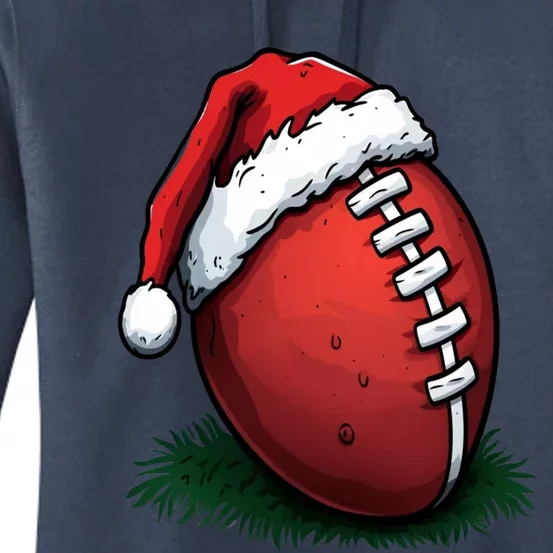 Football Christmas Santa Hat Funny Football Lover Xmas Gift Cute Gift Women's Pullover Hoodie