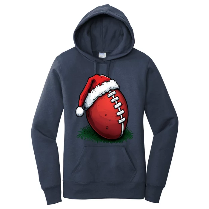 Football Christmas Santa Hat Funny Football Lover Xmas Gift Cute Gift Women's Pullover Hoodie