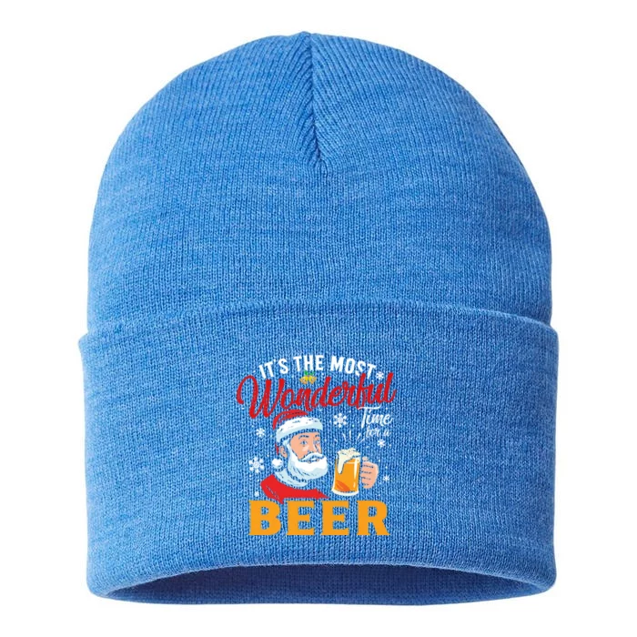 Funny Christmas Santa Claus Ing Beer Wonderful Time Gift Sustainable Knit Beanie