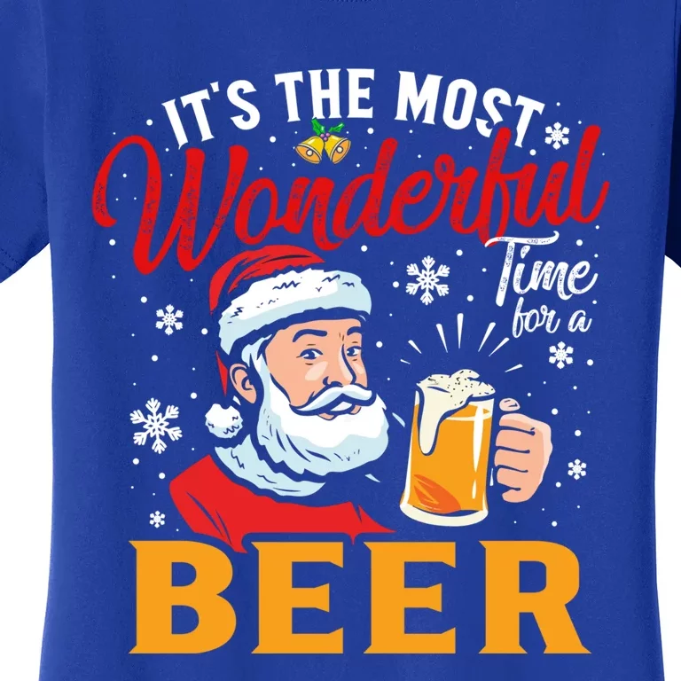 Funny Christmas Santa Claus Ing Beer Wonderful Time Gift Women's T-Shirt