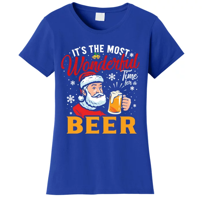 Funny Christmas Santa Claus Ing Beer Wonderful Time Gift Women's T-Shirt