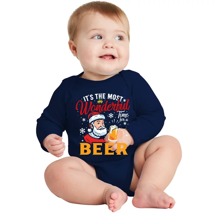 Funny Christmas Santa Claus Ing Beer Wonderful Time Gift Baby Long Sleeve Bodysuit