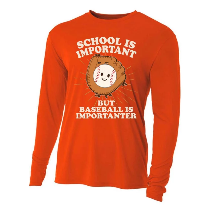 Funny Cute School Is Important But Baseball Is Importanter Cooling Performance Long Sleeve Crew