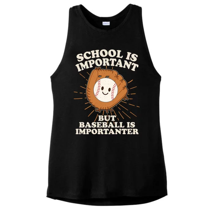 Funny Cute School Is Important But Baseball Is Importanter Ladies Tri-Blend Wicking Tank