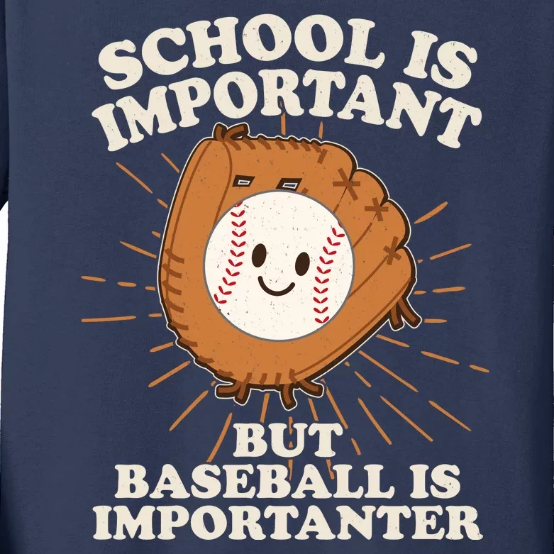 Funny Cute School Is Important But Baseball Is Importanter Kids Long Sleeve Shirt