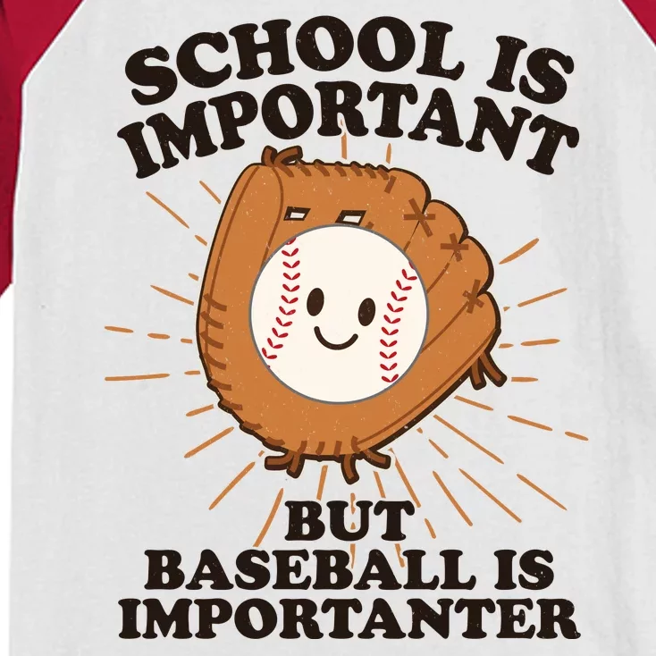 Funny Cute School Is Important But Baseball Is Importanter Kids Colorblock Raglan Jersey