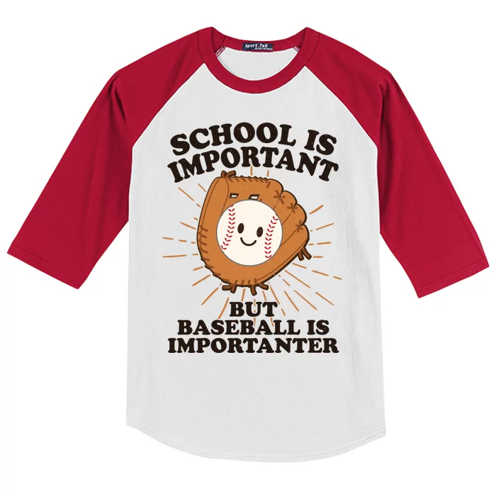 Funny Cute School Is Important But Baseball Is Importanter Kids Colorblock Raglan Jersey