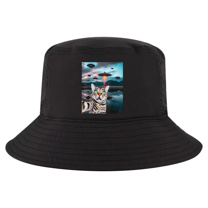 Funny Cat Selfie With Ufos Cute Alien Cat In The Cap Cool Comfort Performance Bucket Hat