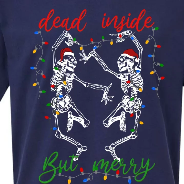 Funny Christmas Skeletons And Bright Dead Inside But Merry Gift Sueded Cloud Jersey T-Shirt