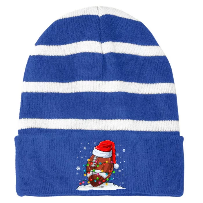 Football Christmas Santa Hat Xmas Football Lover Great Gift Striped Beanie with Solid Band