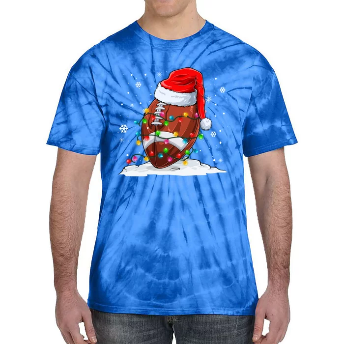 Football Christmas Santa Hat Xmas Football Lover Great Gift Tie-Dye T-Shirt