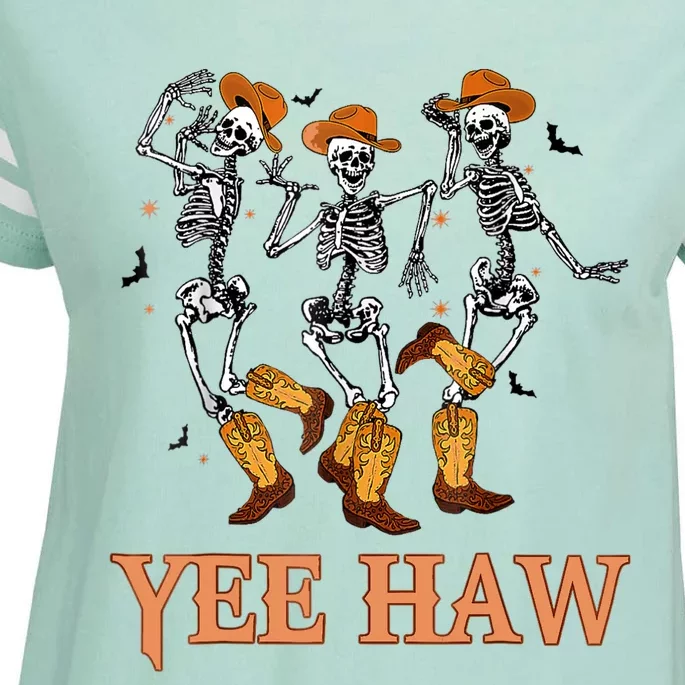 Funny Cowboy Skeleton Dancing Yeehaw Western Halloween Enza Ladies Jersey Football T-Shirt