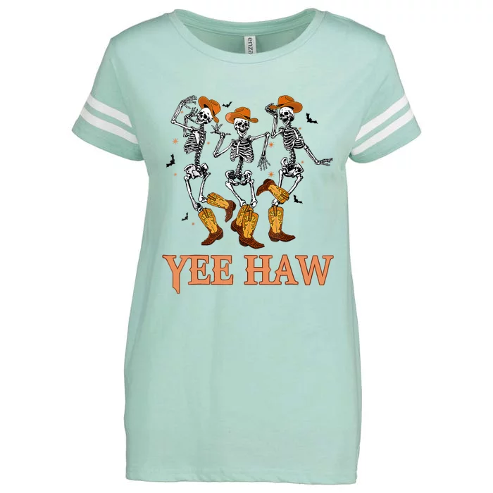 Funny Cowboy Skeleton Dancing Yeehaw Western Halloween Enza Ladies Jersey Football T-Shirt