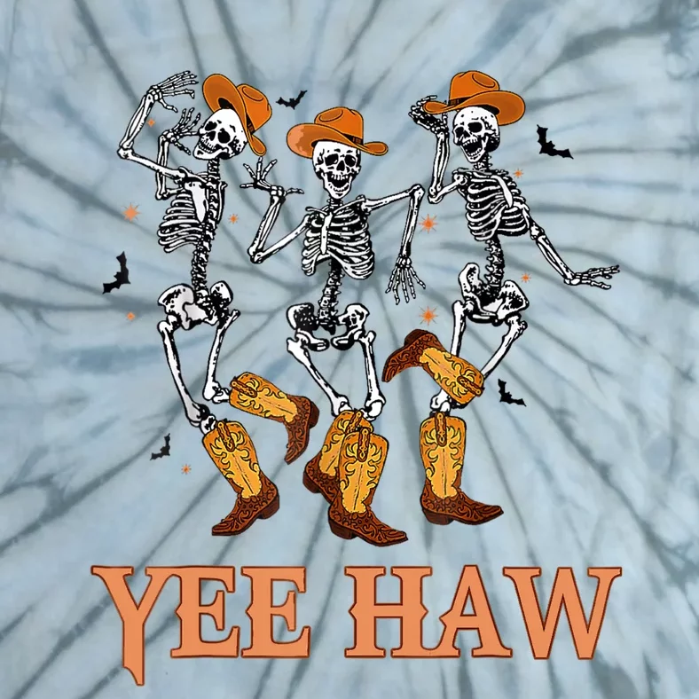 Funny Cowboy Skeleton Dancing Yeehaw Western Halloween Tie-Dye T-Shirt