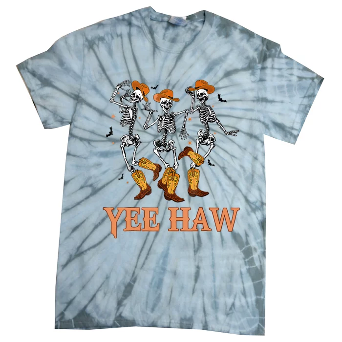 Funny Cowboy Skeleton Dancing Yeehaw Western Halloween Tie-Dye T-Shirt