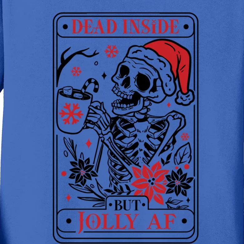 Funny Christmas Skull Dead Inside But Jolly Af Gift Kids Long Sleeve Shirt