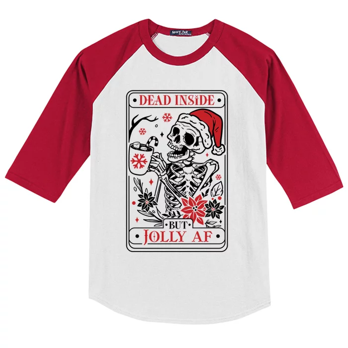 Funny Christmas Skull Dead Inside But Jolly Af Gift Kids Colorblock Raglan Jersey