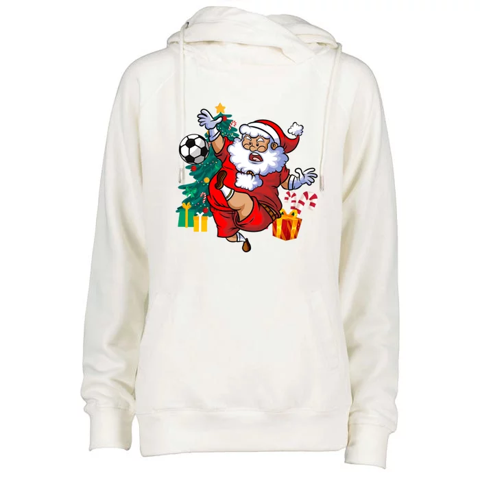 Football Christmas Santa Idea And Xmas Football Gift Womens Funnel Neck Pullover Hood