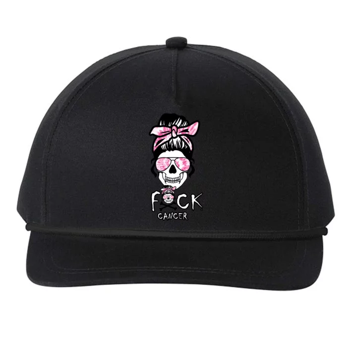 FCK Cancer Skeleton Skull Pink Snapback Five-Panel Rope Hat