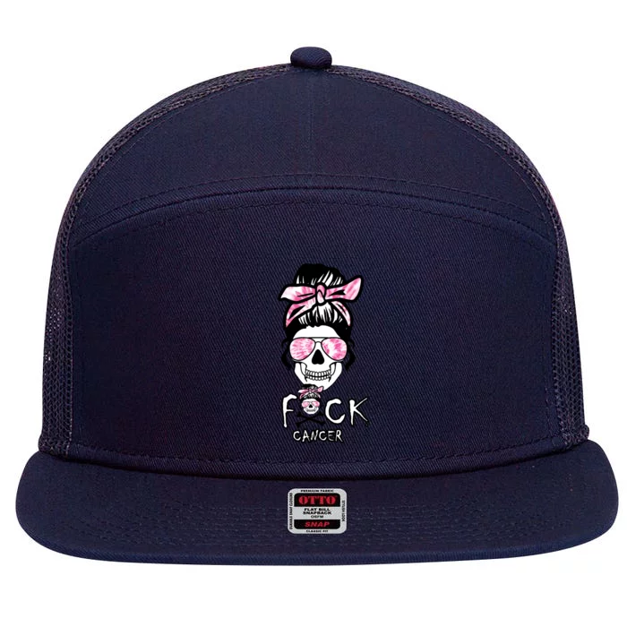 FCK Cancer Skeleton Skull Pink 7 Panel Mesh Trucker Snapback Hat