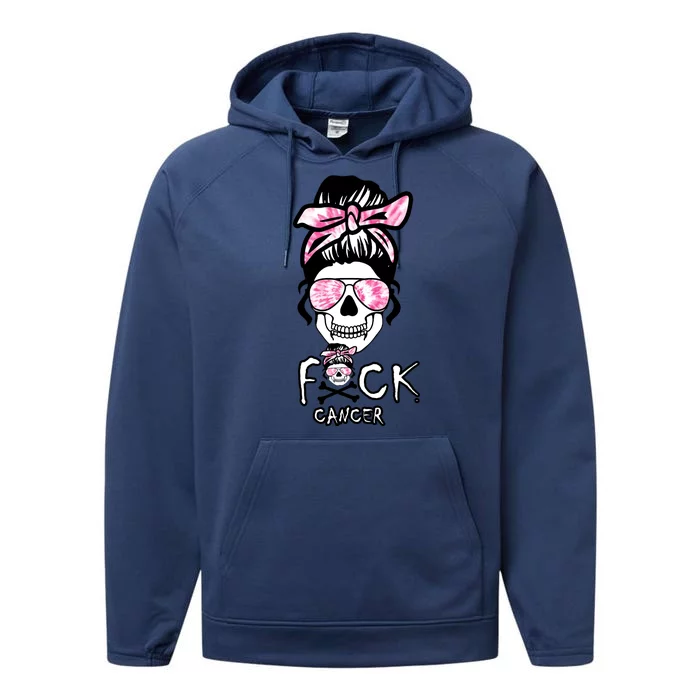 FCK Cancer Skeleton Skull Pink Performance Fleece Hoodie