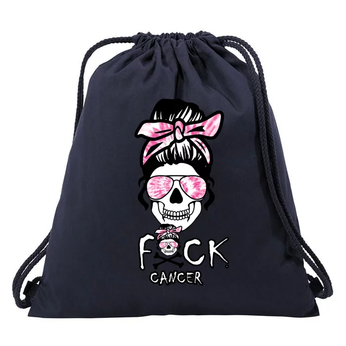 FCK Cancer Skeleton Skull Pink Drawstring Bag