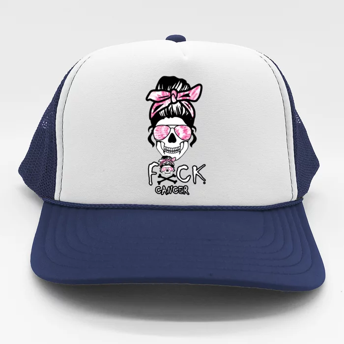 FCK Cancer Skeleton Skull Pink Trucker Hat