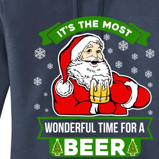 Funny Christmas Santa Claus Most Wonderful Time For A Beer Funny Gift Women's Pullover Hoodie