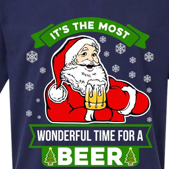 Funny Christmas Santa Claus Most Wonderful Time For A Beer Funny Gift Sueded Cloud Jersey T-Shirt