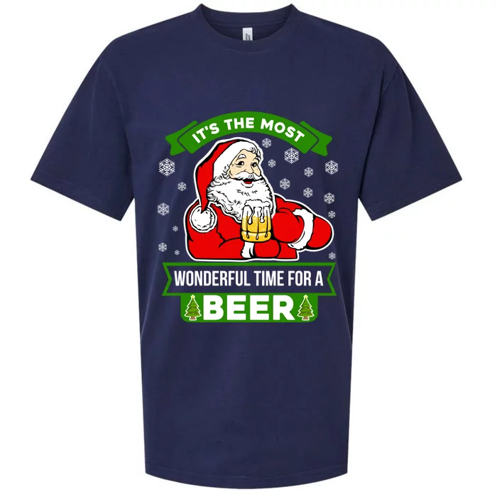 Funny Christmas Santa Claus Most Wonderful Time For A Beer Funny Gift Sueded Cloud Jersey T-Shirt