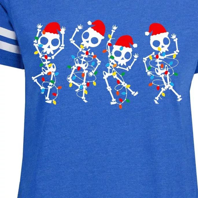 Funny Christmas Skeleton Dancing Xmas Light Music Christmas Enza Ladies Jersey Football T-Shirt