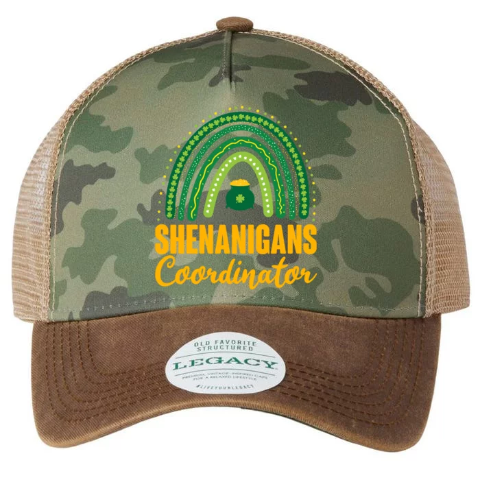 Funny Cute Shenanigans Coordinator Lucky Green Rainbow Pot Of Gold Legacy Tie Dye Trucker Hat