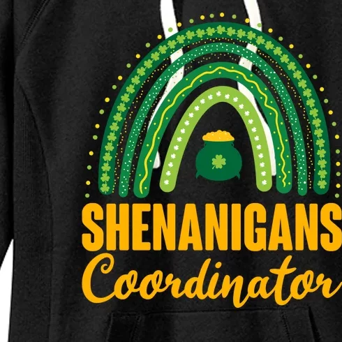 Funny Cute Shenanigans Coordinator Lucky Green Rainbow Pot Of Gold Women's Fleece Hoodie