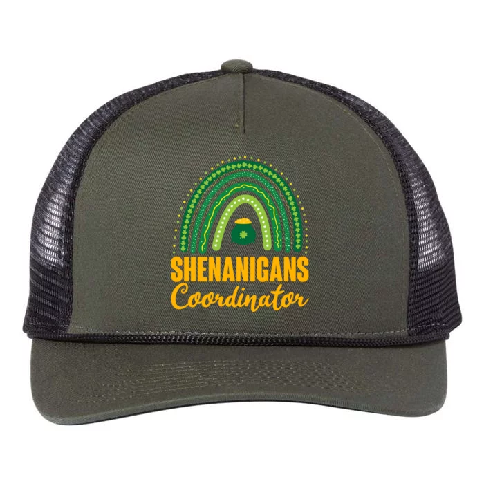 Funny Cute Shenanigans Coordinator Lucky Green Rainbow Pot Of Gold Retro Rope Trucker Hat Cap