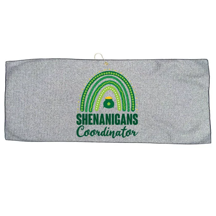 Funny Cute Shenanigans Coordinator Lucky Green Rainbow Pot Of Gold Large Microfiber Waffle Golf Towel