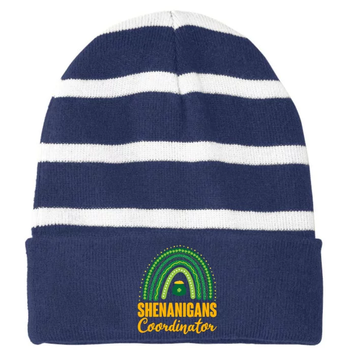 Funny Cute Shenanigans Coordinator Lucky Green Rainbow Pot Of Gold Striped Beanie with Solid Band