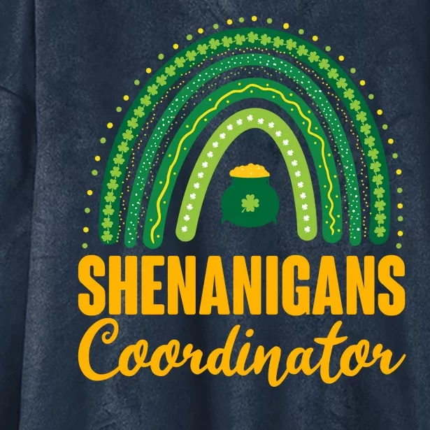 Funny Cute Shenanigans Coordinator Lucky Green Rainbow Pot Of Gold Hooded Wearable Blanket