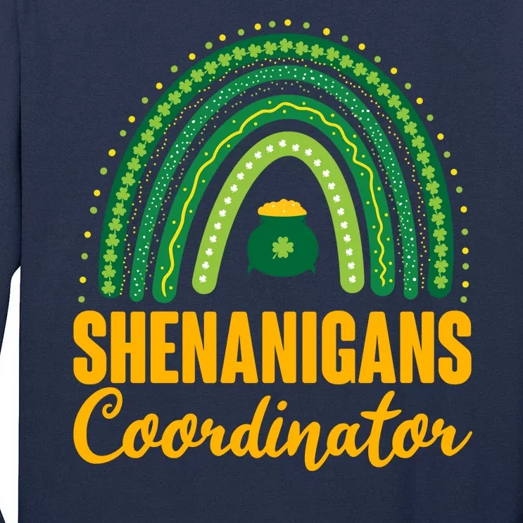 Funny Cute Shenanigans Coordinator Lucky Green Rainbow Pot Of Gold Tall Long Sleeve T-Shirt